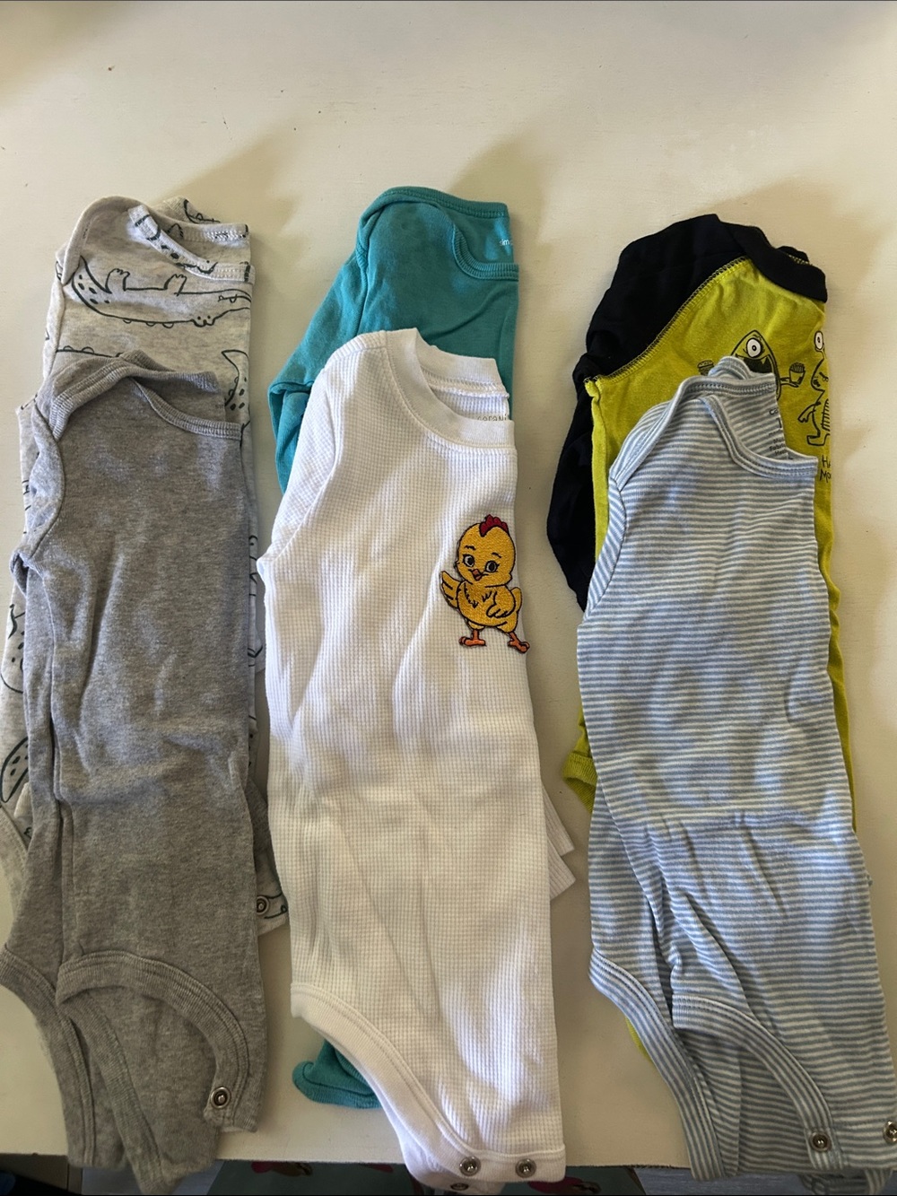 Baby One-Piece Bodysuit Set - White, Gray, Blue & Teal - Picture 1 of 1